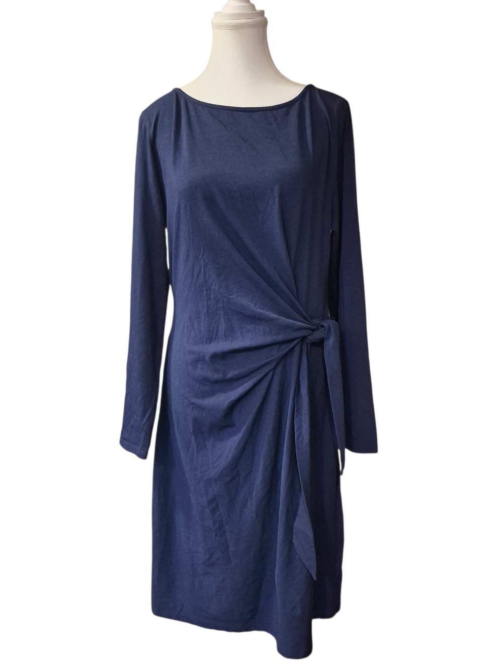 Lands' End Navy Long-Sleeve Midi Dress with Side Knot
